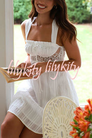Bohemian Style Suspender Hollow Stitching Lace Up Mini Dress