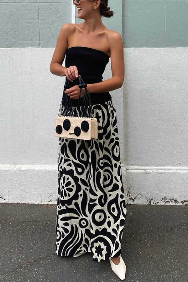 Gina Contrast Color Unique Print Strapless Stretch Maxi Dress