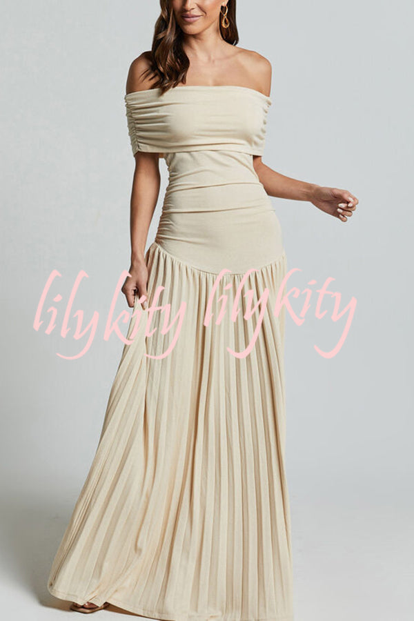 Sexy Off-shoulder Slim Fit Pleated Maxi Dress