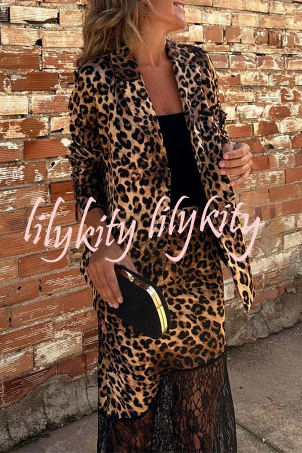 Coco Lady Leopard Print Long Sleeve Lapel Blazer