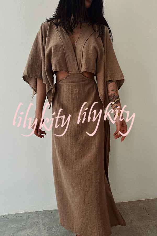 Orla Linen Blend Cutout Waist Kimono Sleeve Maxi Dress