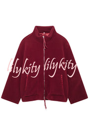 Solid Color Stitching High Collar Long Sleeve Loose Pocket Woolen Coat