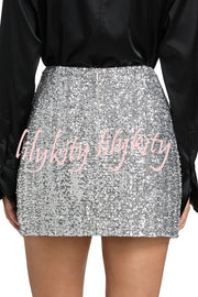 Holiday Party Sequin Velvet Bow Detail High Rise Stretch Mini Skirt