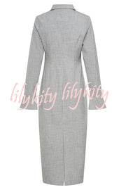 Elegant Energy Button Up Long Flare Sleeve Fitted Shirt Midi Dress