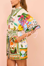 Summer Sophistication Linen Blend Unique Print Belted Pocket Shirt Mini Dress