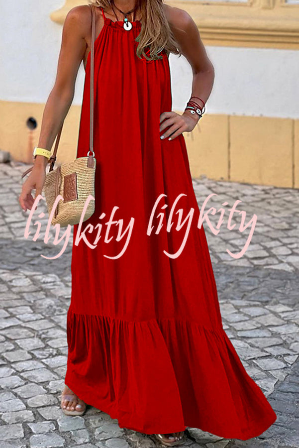 Summer Colors Elastic Neckline A-line Loose Maxi Dress