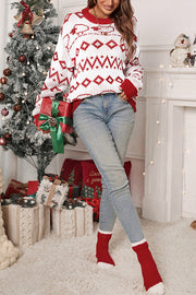 Christmas Geometric Lamb Round Neck Long Sleeve Loose Knitted Sweater