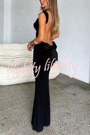 Sexy Backless Stitching Bow Slim Maxi Dress