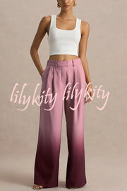 Enya Ombre Print Elastic Waist Pocketed Wide Leg Pants