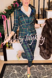 Embrace The Festival Plaid Twist Half Sleeve Shirt and Elastic Waist Pencil Pants Set