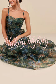 Exclusive Glamour Organza Floral Print Tiered Slip Maxi Dress