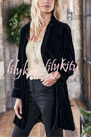 Solid Color Velvet Long-sleeved Loose Mid-length Coat