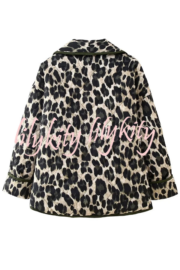 Leopard Print Loose Lapel Pocket Jacket