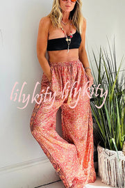 Vintage Boho Ethnic Print High Rise Elastic Drawstring Waist Pocketed Loose Pants