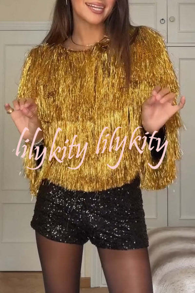 Start The Party Gold Foil Tassels Long Sleeve Jacket