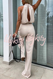 Fashionable Solid Color Sleeveless Hollow Slim Fit Jumpsuit