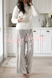 Special Treat Sequin High Rise Wide Leg Party Pants