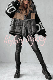 Stylish Denim Knit Long-sleeved Patchwork Hooded Pocket Thickened Jacket