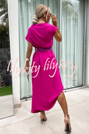 Extraordinary Cut Asymmetrical Short Sleeve  Loose Midi Dress