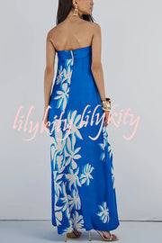 Fashion Vacation Satin Unique Print Off Shoulder Maxi Dress