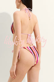 Knit Wave Unique Print Stretch Tie Bikini Swimsuit