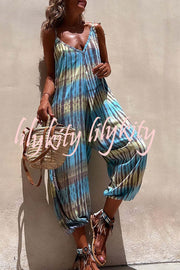 Brighton Beach Tie-dye Print Shoulder Tie Pocketed Loose Jumpsuit