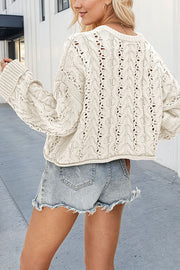 Solid Color Loose Long-sleeved Openwork Cable Knit Sweater