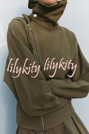 Fashionable High-neck Long-sleeved Zippered Simple Jacket