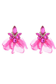 Fashionable Fabric Flower Super Sparkling Color Diamond Earrings