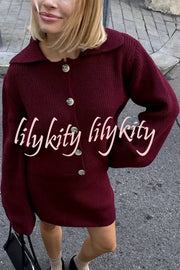 Fashion Lapel Bell Sleeve Knitted Cardigan and Casual Mini Skirt Set