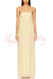 Butter Yellow Ruched Bust Off Shoulder Scarf A-line Maxi Dress
