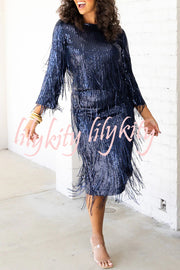 Insight Blueberry Sequin Fringe Long Sleeve Blouse