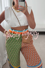 Brazil's Joyful Spirit Colorful Unique Print Elastic Waist Pocketed Loose Bloomer Pants