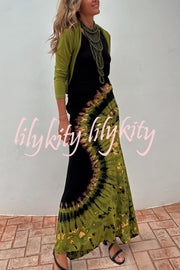 Summer Adventures Tie-dye Print Back Lace-up Stretch Maxi Dress