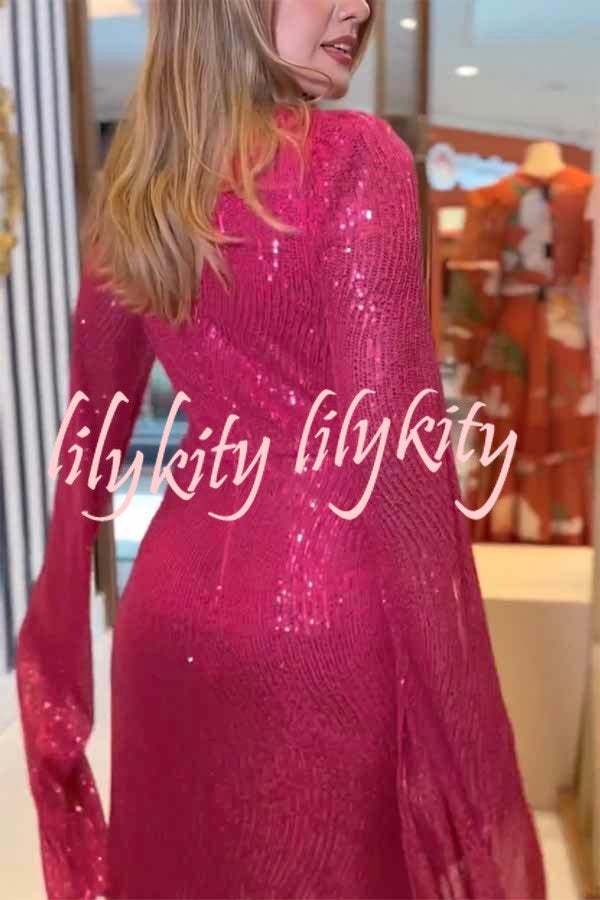 Shine Brighter Sequin Cape Sleeve Cross Waist Evening Maxi Dress