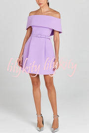 Elegant Evening Lapel Bandeau Removable Belt Pocketed Mini Dress