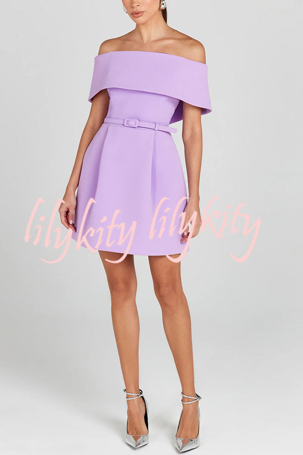 Elegant Evening Lapel Bandeau Removable Belt Pocketed Mini Dress