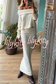 Luka Ribbed Knit Off Shoulder Long Sleeve Sweater and Stretch Maxi Skirt Set