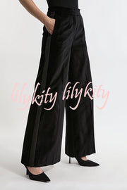 Cue The Cocktails Velvet Grosgrain Detail Pocketed Wide Leg Pants