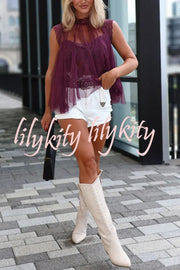 Light and Cute Tulle Lace Inner Wear High Neck Cape Top