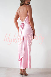 Satin Elegant Sling Backless Lace-Up Midi Dress