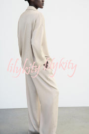 Fashionable Pleated Elastic Waist Tie Casual Pocket Wide-leg Pants
