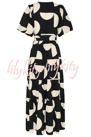 Unique Printed Waist Lace Up Slit Maxi Dress