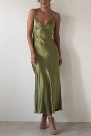 Satin Elegant Sling Backless Lace-Up Midi Dress