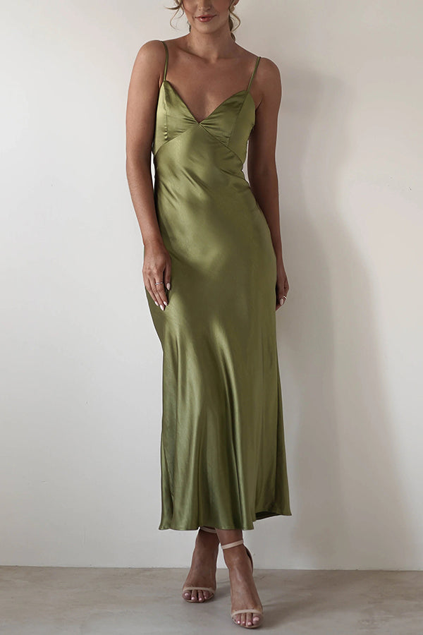 Satin Elegant Sling Backless Lace-Up Midi Dress