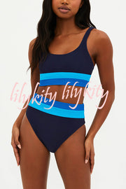 Zephyra Ribbed Color Block Tank High Rise Stretch Bikini Swimsuit