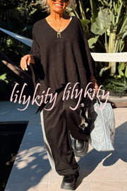 Fashion V-neck Loose Pocket Mid-length Knitted Sweater