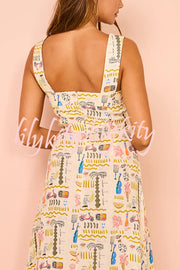 Country Cutie Unique Print Square Neck Wide Strap Maxi Dress