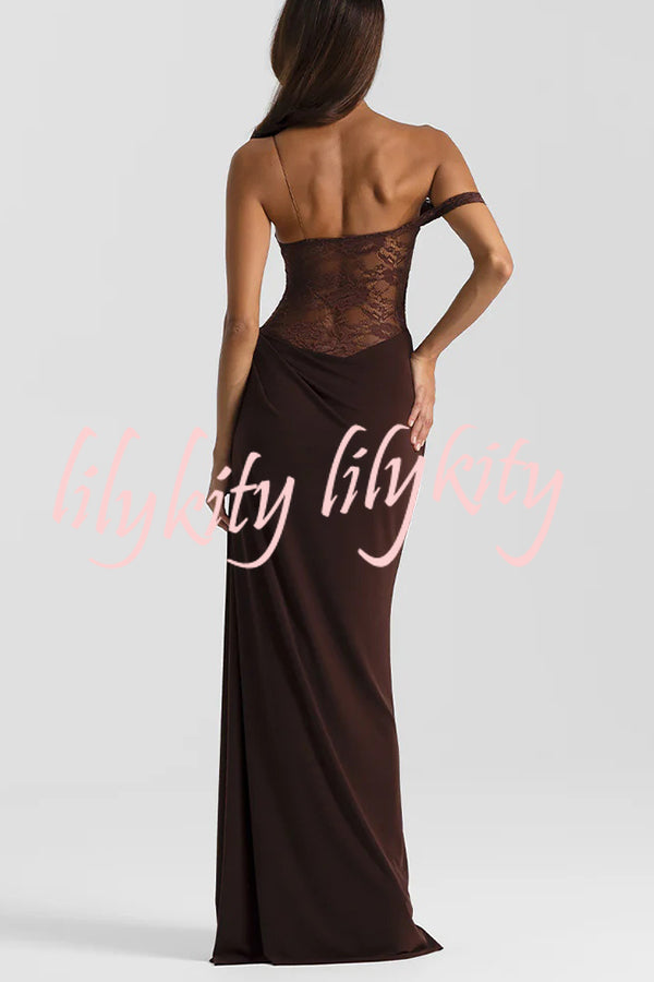 Sexy See-Through Lace Suspender Slim Slit Maxi Dress