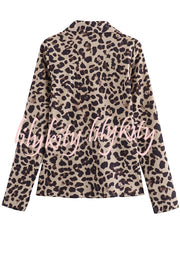 Edith Leopard Print Front Lace-up Long Sleeve Loose Blouse